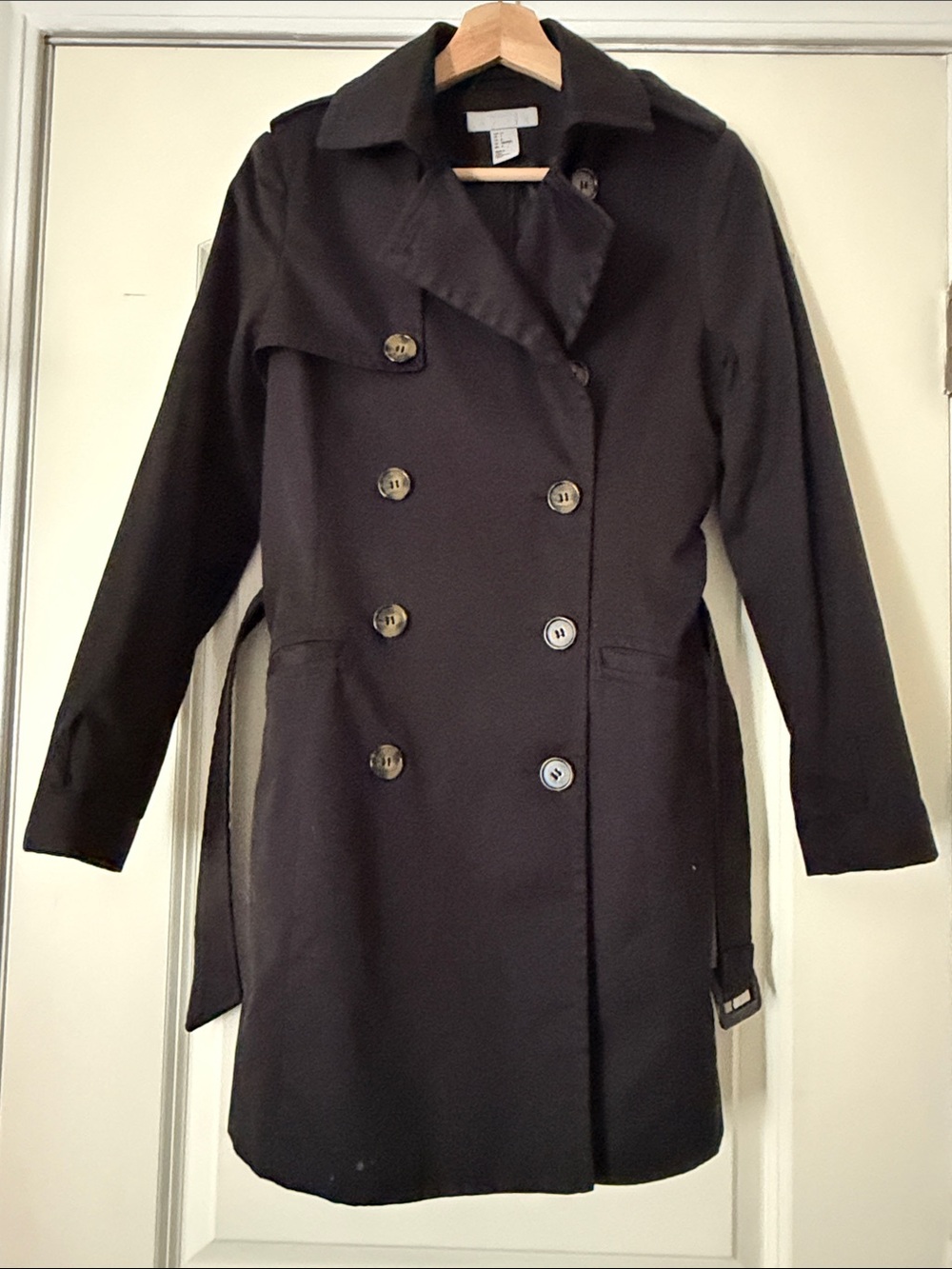 H&M Black Double-Breasted Trench Coat